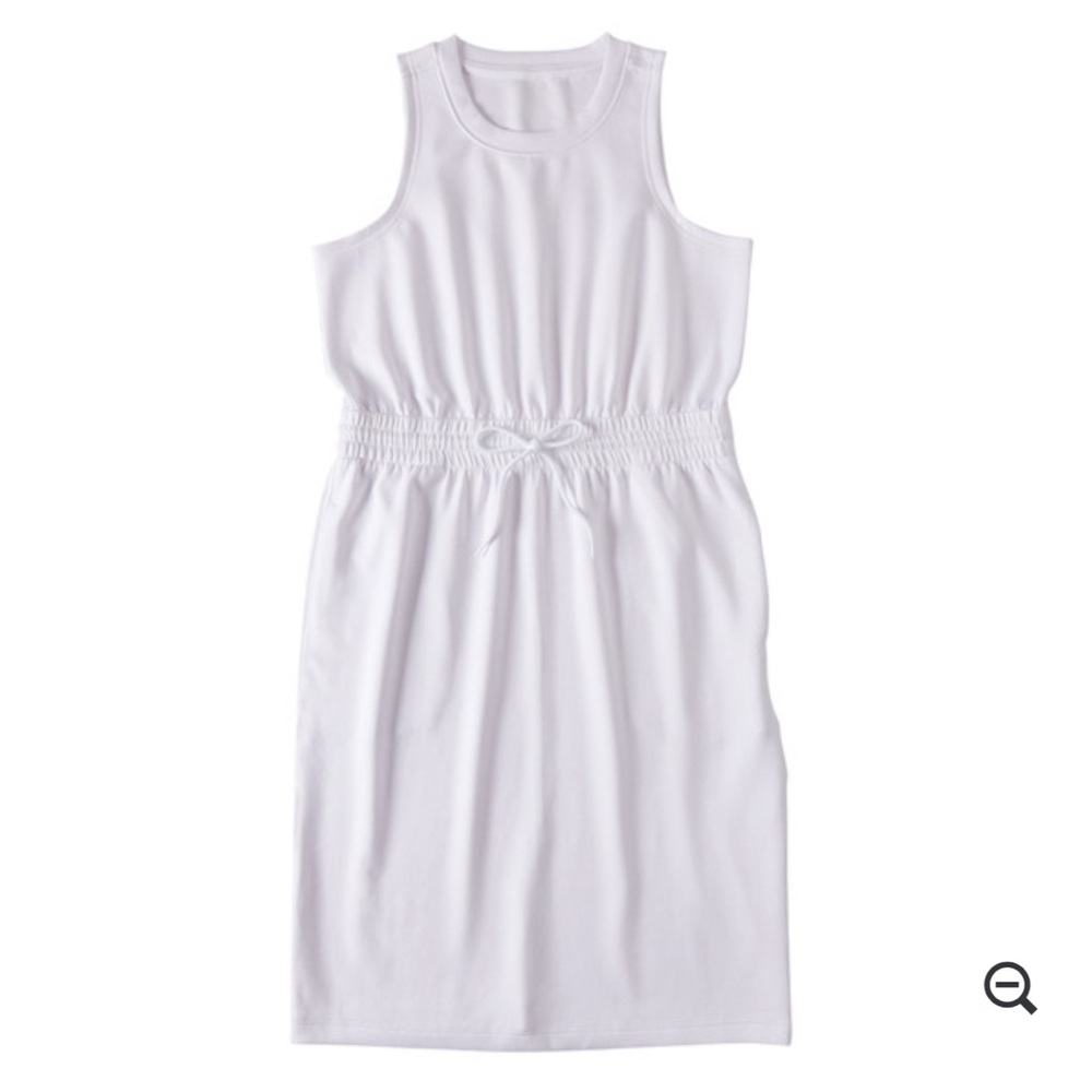 SERRA Sleeveless White Soft Midi Athleisure Dress with Drawstring Waist